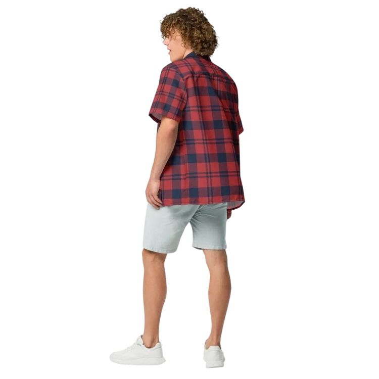 Unisex Kurzarmhemd von BUYATHOME24 in Rot kariert, bedruckbar, für 2XS-6XL, mit UV-Schutz UPF50+.