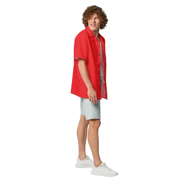 Unisex Kurzarmhemd von BUYATHOME24 in Rot, atmungsaktiv mit UV-Schutz UPF 50+, für Damen und Herren, Textildruck.