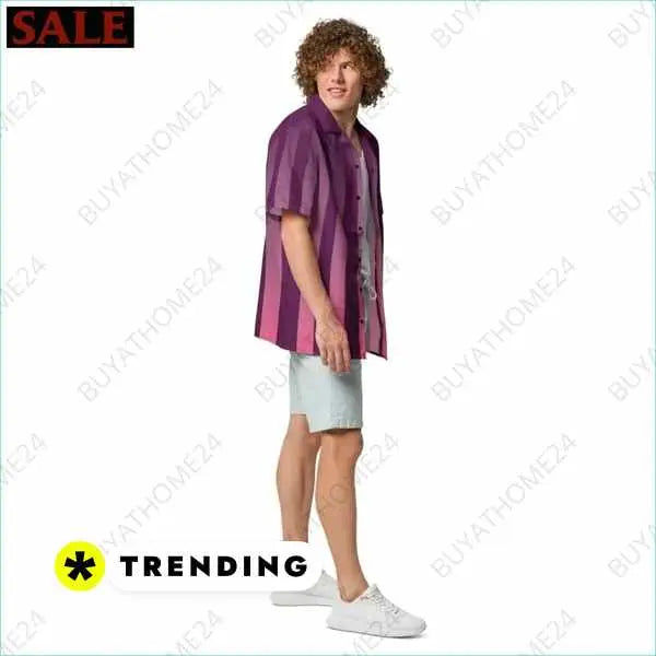 Herren Unisex Kurzarmhemd von BUYATHOME24 mit gestreiftem Muster, atmungsaktiv und UV-Schutz UPF50+ in 2XS bis 6XL