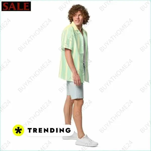 Unisex Kurzarmhemd von BUYATHOME24, weiß gestreift, schnelltrocknend, in den Größen 2XS bis 6XL, Herrenhemd, Textildruck