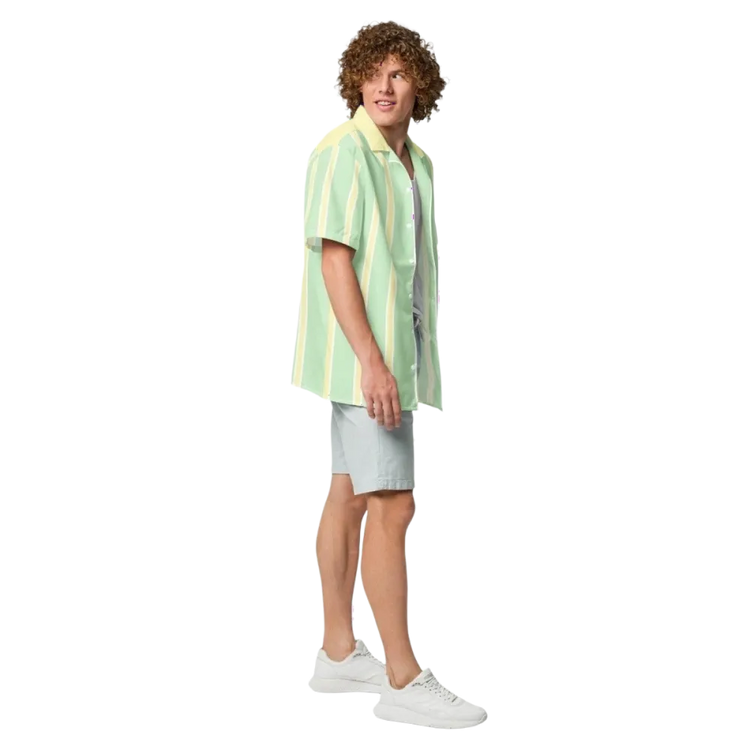 Unisex Kurzarmhemd von BUYATHOME24, weiß gestreift, schnelltrocknend, in den Größen 2XS bis 6XL, Herrenhemd, Textildruck