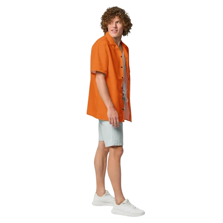 Unisex Kurzarmhemd von BUYATHOME24 in Orange, atmungsaktiv und schnelltrocknend, für Herren, 2XS bis 6XL, Textildruck auf der Brust.