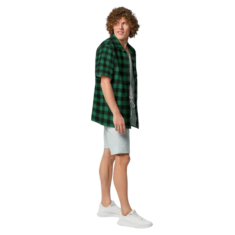 Unisex Kurzarmhemd von BUYATHOME24 in grün kariert aus Polyester, personalisierbar, für Herren, in den Größen 2XS bis 6XL