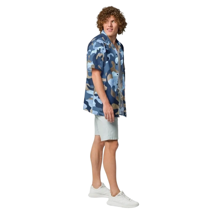 Unisex Camouflage Kurzarmhemd von BUYATHOME24, atmungsaktiv, UV-Schutz UPF50+, in Blau, für Damen und Herren, 2XS-6XL.