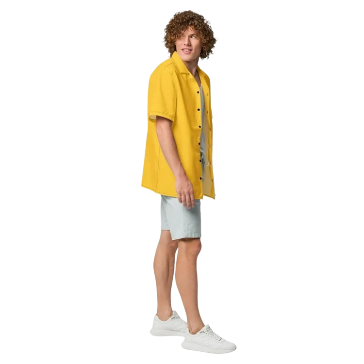 Unisex Kurzarmhemd in Gelb von BUYATHOME24, pflegeleichtes Polyester, verfügbar in 2XS bis 6XL, auf weißem Hintergrund.