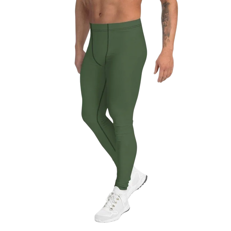 Olivengrüne Herren Sportleggings mit Allover-Print von BUYATHOME24, atmungsaktive Fitnesshose in XS bis 3XL, textile Druck