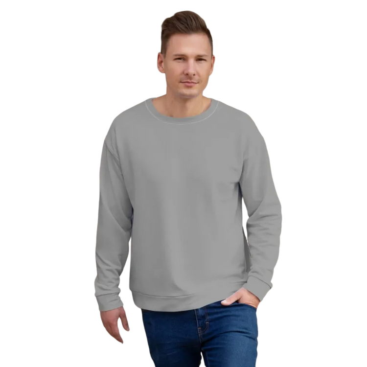 Unisex Fleecepullover von BUYATHOME24 in Grau, atmungsaktiv, bequem, für Männer, in den Größen XS bis 3XL, Textildruck.