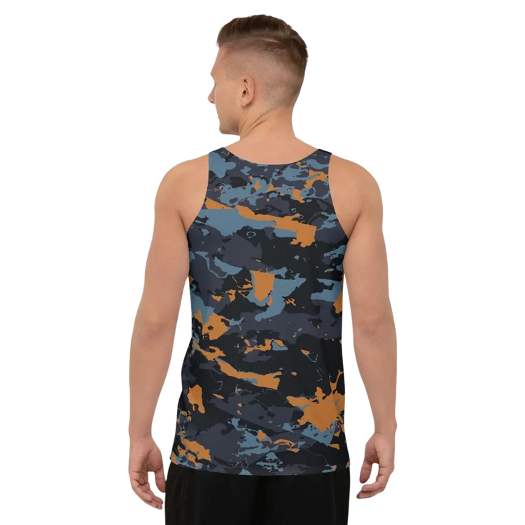 Unisex Fitness Tanktop Camouflage aus atmungsaktivem Stoff mit Elasthan, in XS bis 2XL, von BUYATHOME24 für Sport und Freizeit.