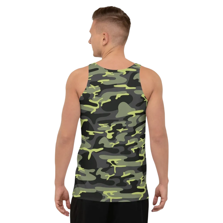 Unisex Sport Tanktop in Camouflage von BUYATHOME24, atmungsaktiv, in XS bis 2XL, mit Textildruck, für sportliche Aktivitäten