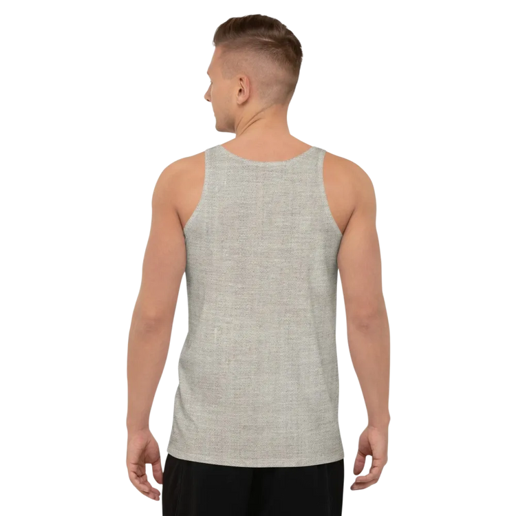 Unisex Sport Tanktop mit Allover-Print, atmungsaktiv, in XS-2XL, auf weißem Hintergrund, von BUYATHOME24