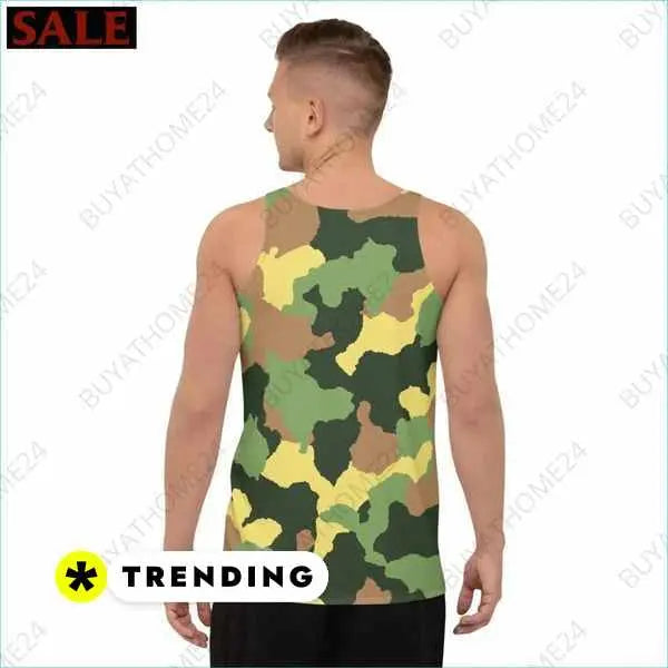Unisex Camouflage Tanktop von BUYATHOME24, atmungsaktives Sportshirt in XS-2XL, Herren-Design, mit Tarnmuster, bequem und sportlich.