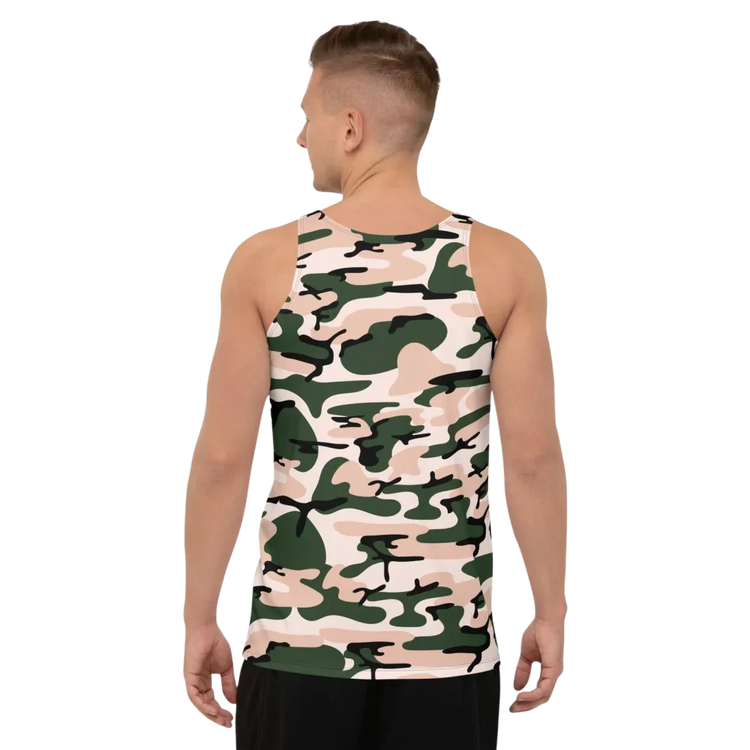Unisex Camouflage Sporttop von BUYATHOME24, atmungsaktives Tanktop in XS-2XL, mit Camouflage-Muster, für Sport und Freizeit.