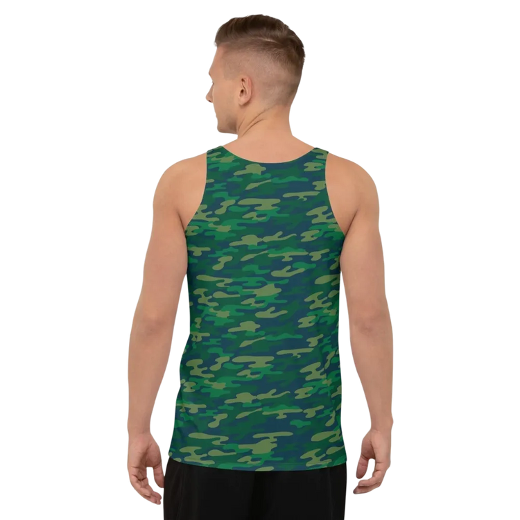 Unisex Camouflage Tanktop von BUYATHOME24, atmungsaktives Sport-Shirt, Herren-Style, in XS bis 2XL, Textildruck auf der Vorderseite