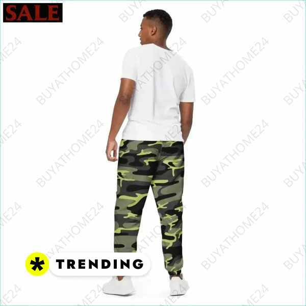 Grüne Camouflage Unisex Trainingshose aus Polyester, wasserabweisend, in XS-3XL, für Sport und Freizeit.