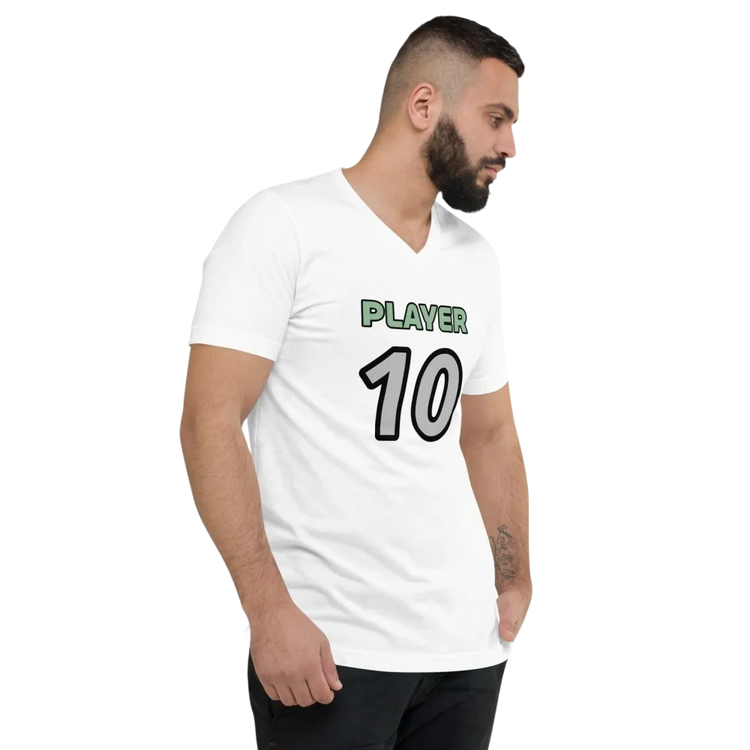 Unisex V-Ausschnitt Grafik T-Shirt von BUYATHOME24, Herrenmodell, S-XL, mit stylischem Druck, bequemes Sport- und Trendshirt
