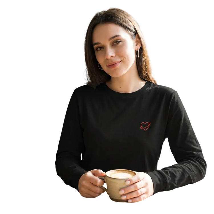Damen Sweatshirt mit Herz-Grafik aus Baumwolle, rundhalsausschnitt, bedruckbar, in XS bis 2XL, bequem und modisch.