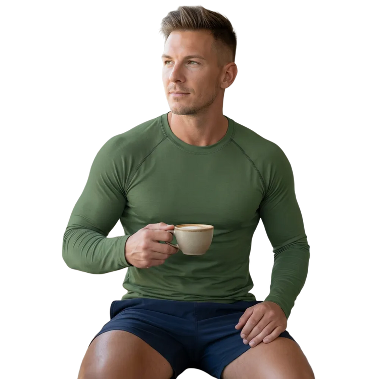 Unisex Herren Langarm-Sportshirt von BUYATHOME24 in Schwarz, bedruckbar, für Sport und Freizeit, Größen XS bis 3XL.