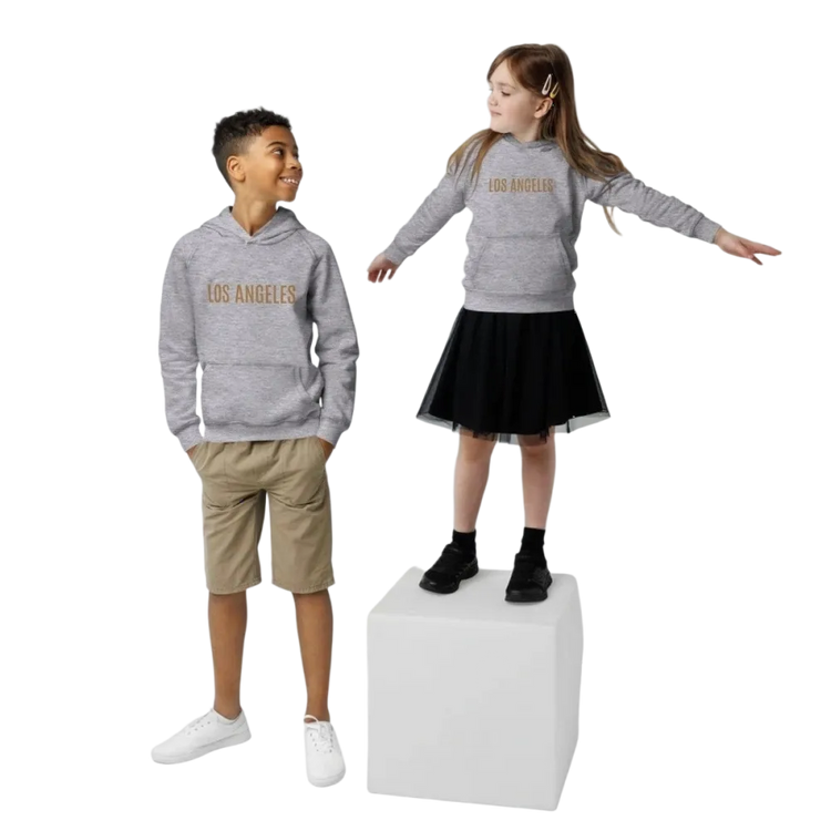Grauer Kinder Hoodie mit Los Angeles Grafik, 4-12 Jahre, aus Baumwolle, Unisex, von BUYATHOME24, lässiges Design für Jungen