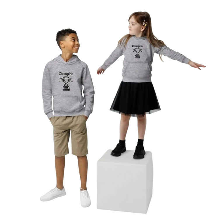 Grafik Kinder Hoodie von BUYATHOME24, unisex Baumwoll-Hoodie mit Doppelkapuze in Grau Melange für Jungen im Alter von 4-12 Jahren