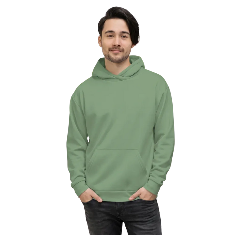 Hellgrüner Unisex Hoodie mit Allover-Print, bequemer Kapuzenpullover in XS bis 3XL, modisches Design.