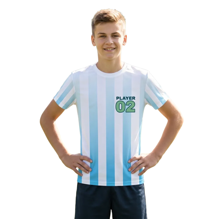 Kinder unisex Fußballtrikot mit gestreiftem Design, 134-170 cm, aus Vier-Wege-Stretch für Schulsport von BUYATHOME24