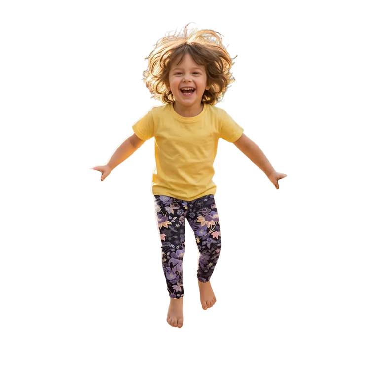 Kinder Sportleggings von BUYATHOME24 mit UV-Schutz und Vier-Wege-Stretch, passend für 92-128 cm große Kinder.