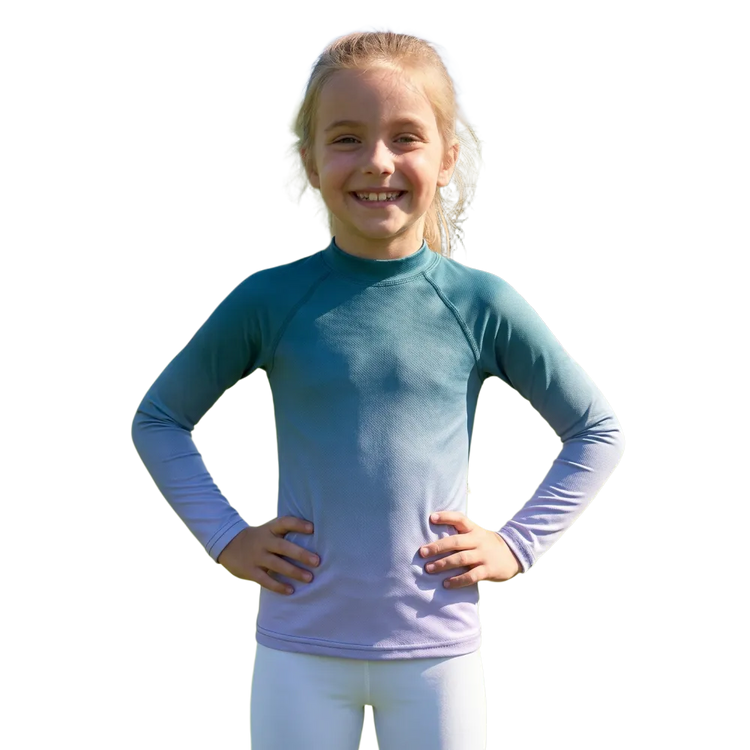Kinder Langarm-Sportshirt mit UV-Schutz, Vier-Wege-Stretch, für Kinder von 92 bis 128 cm, in blauer Farbe