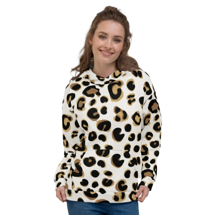 Leopard Allover Print Damen- und Unisex-Hoodie aus Polyester, mit Leopardenmuster, Kapuzenpullover in XS bis 3XL