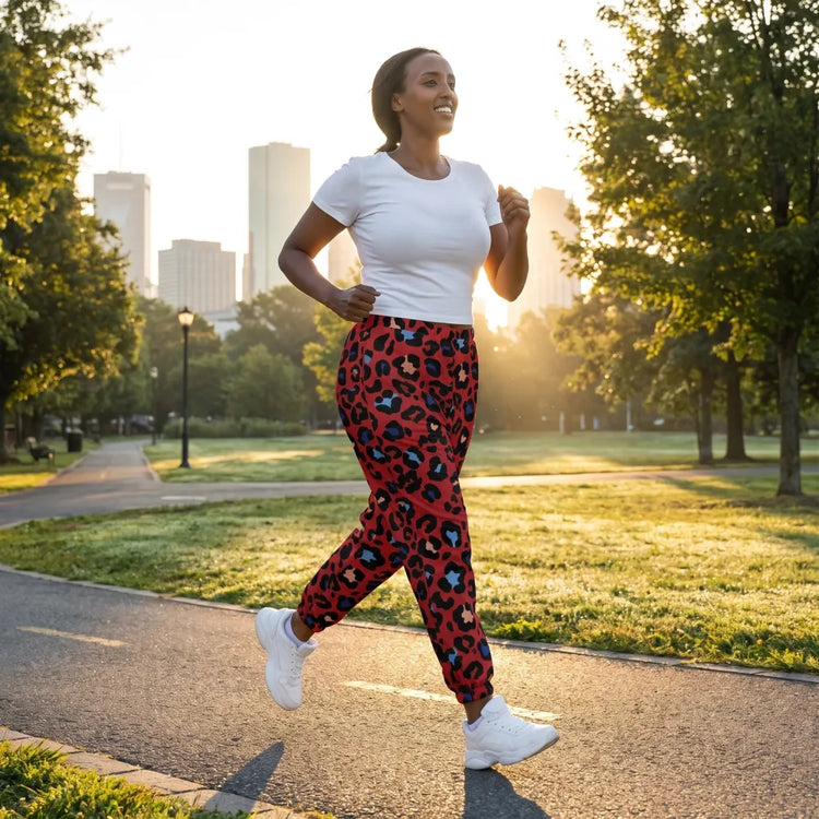 Unisex Trainingshose mit Leopardenmuster, wasserabweisend, aus Polyester, in XS bis 3XL, bequemes Sport- und Freizeitoutfit.