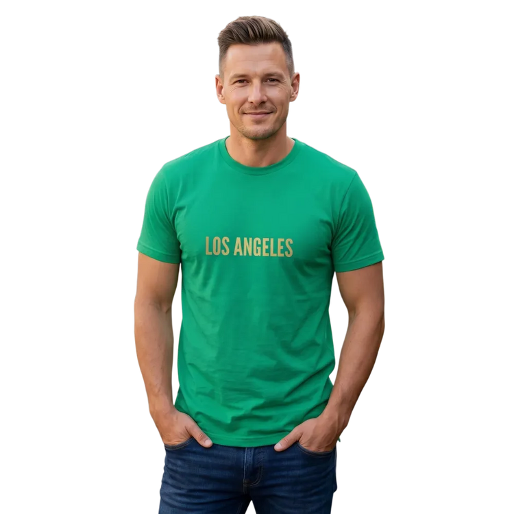 Grafik Unisex T-Shirt aus 100% Baumwolle mit Los Angeles Motiv, in Größen S bis 5XL, bedruckbar, bequemes Basic-Shirt von BUYATHOME24