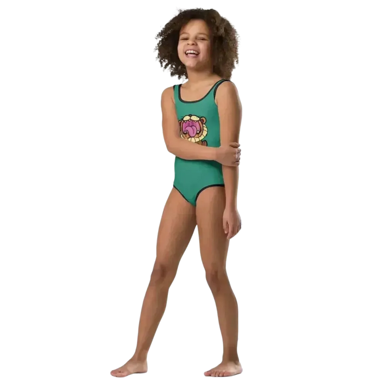 Badeanzug für Mädchen mit UV-Schutz, 92-128 cm, 4-Wege-Stretch, von BUYATHOME24, mit buntem Textildruck, geeignet für den Strand