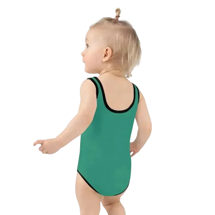 Mädchen Badeanzug mit UV-Schutz 40 von BUYATHOME24, bedruckbar, für Größen 92-128, mit buntem Textildruck, geeignet fürs Schwimmen.