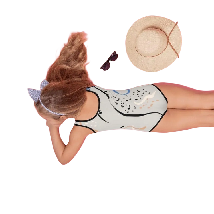 Mädchen Badeanzug mit UV-Schutz 40 von BUYATHOME24, Allover-Print, in Größen 92-128, bedruckbar, für den Sommer.