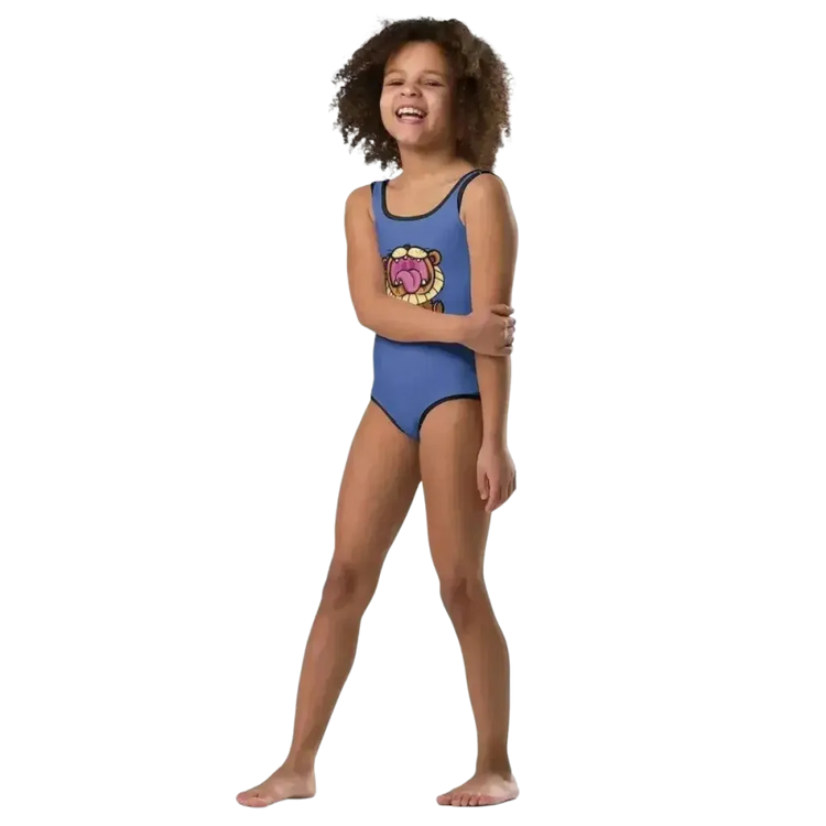 Kinder-Badeanzug für Mädchen von BUYATHOME24, UV-Schutz 40, in den Größen 92-128 cm, mit buntem Textildruck.