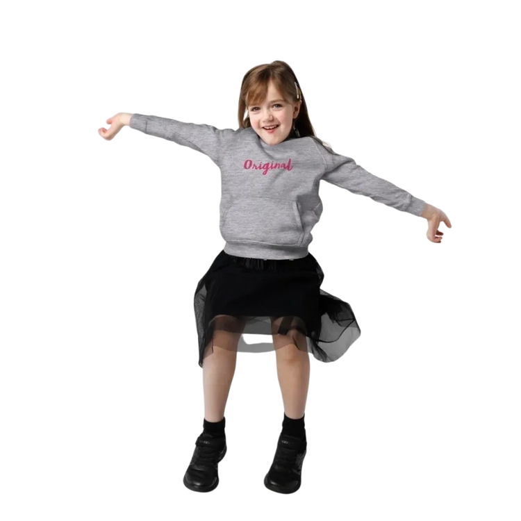 Grauer Mädchen Hoodie mit Grafikdruck aus Baumwolle, Unisex, für Kinder von 4 bis 12 Jahre, von BUYATHOME24