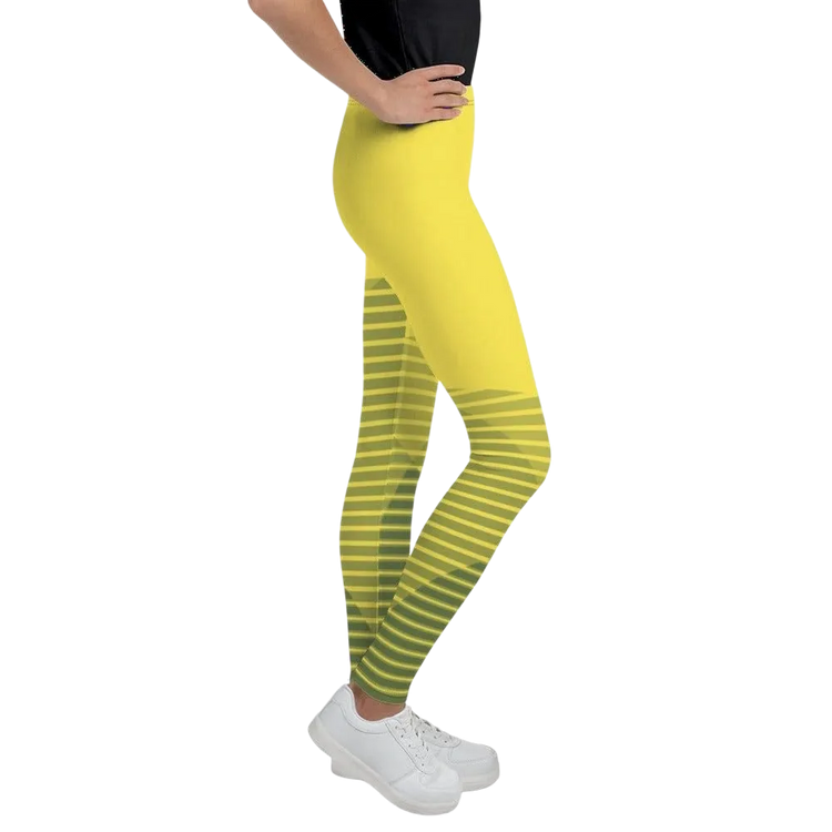 Unisex Kinder Sport-Leggings in Gelb-Schwarz Streifen mit UV-Schutz, Größe 134-170 cm, von BUYATHOME24