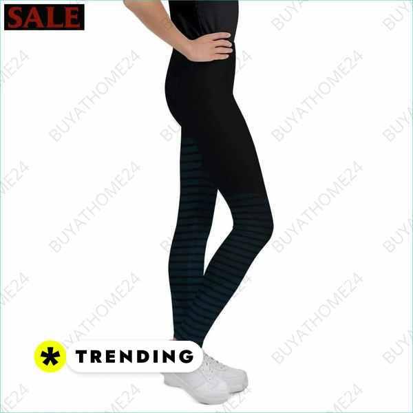Unisex Kinder Sport-Leggings von BUYATHOME24, UV-Schutz, 4-Wege-Stretch, für Mädchen, 134-170 cm, Textildruck auf der Vorderseite