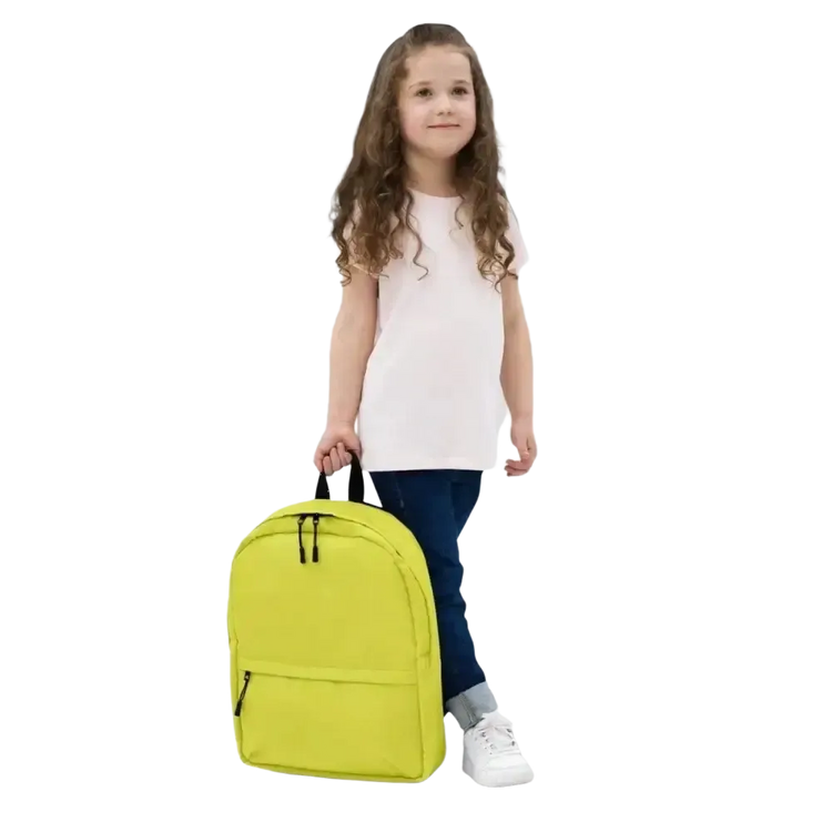 Kinder Schulrucksack von BUYATHOME24, wasserabweisend mit 15 Zoll Laptopfach, pinkes Design, getragen von einem Mädchen.