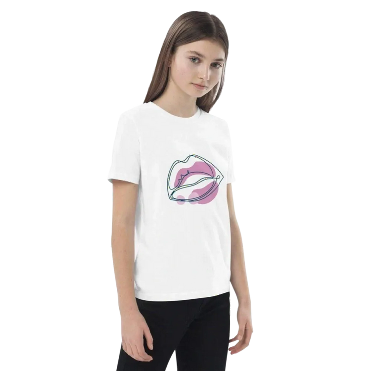 Unisex Kurzarm T-Shirt für Kinder, bedruckbar mit Lippen-Design, Grafik-Shirt für Mädchen und Jungen 3-14 Jahre, BUYATHOME24