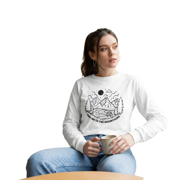 Herren und Damen Mountains Motiv Sweatshirt mit Rundhalsausschnitt, langärmlig, Unisex, Baumwolle, bequem und stylisch