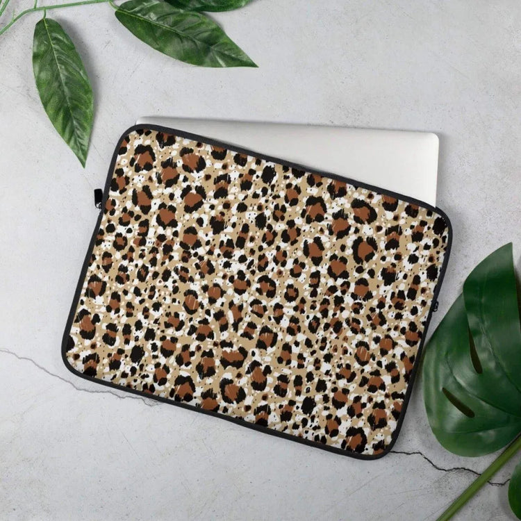 Laptoptasche aus Neopren mit Kunstfell-Innenfutter für MacBook 13 und 15 Zoll, schwarz mit Druckmuster, von BUYATHOME24