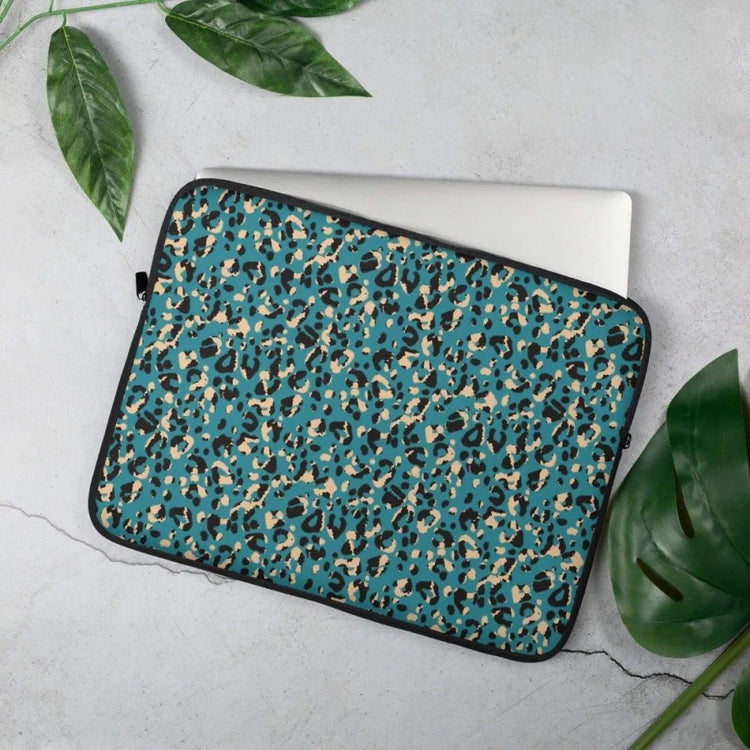 Laptoptasche aus Neopren mit Kunstfellfutter für MacBook und iPad, passend für 13 und 15 Zoll, in Schwarz mit Druckmuster