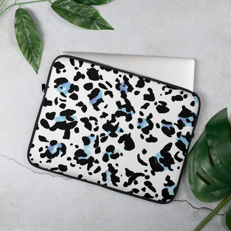 Laptoptasche aus Neopren mit Kunstfell-Innenseite, stoßfest, passend für 13 und 15 Zoll Notebooks, in schwarz mit Druckmuster.