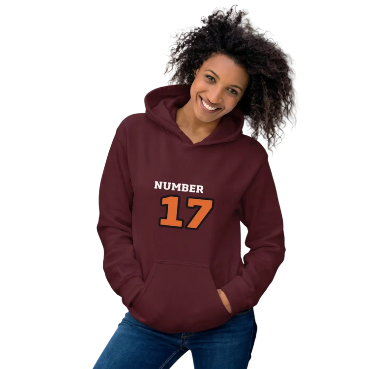 Grafik Damen Hoodie von BUYATHOME24, bedruckbar, Baumwolle, Kapuzenpullover, Damen, in den Größen S bis 5XL, mit Nummer 17 Design