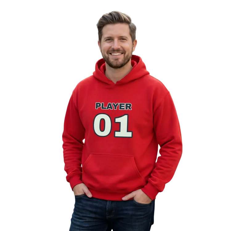 Grafik Hoodie für Herren und Damen, Baumwolle, unisex, mit Player 01 Grafik, in verschiedenen Größen von S bis 5XL