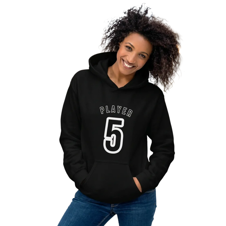 Grauer Damen Hoodie mit Player 5 Grafik, Baumwolle, bedruckbar, in S-5XL, bequemer Kapuzenpullover von BUYATHOME24