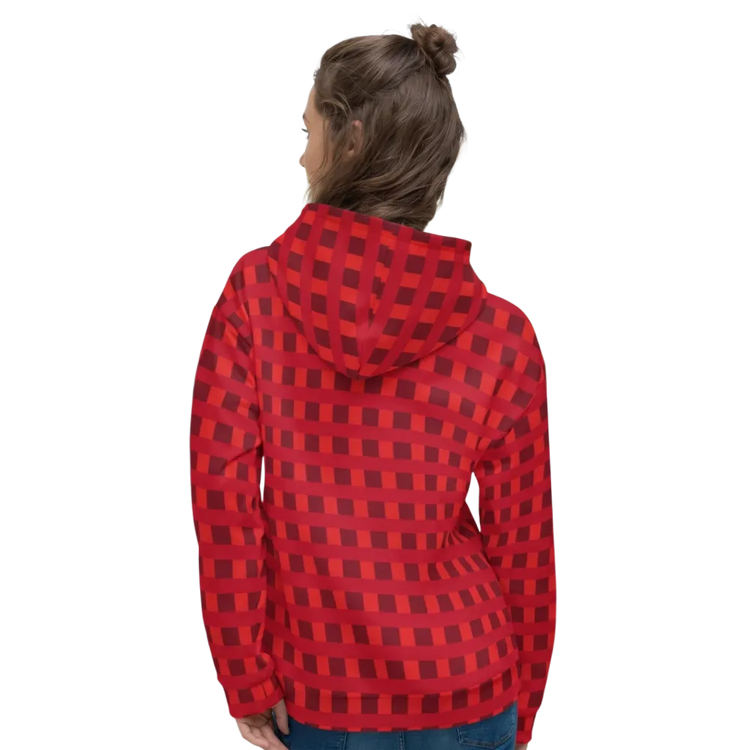 Roter Damen Hoodie mit kariertem Allover-Print, Unisex Kapuzenpullover, gemütlich und modisch, in XS bis 3XL.