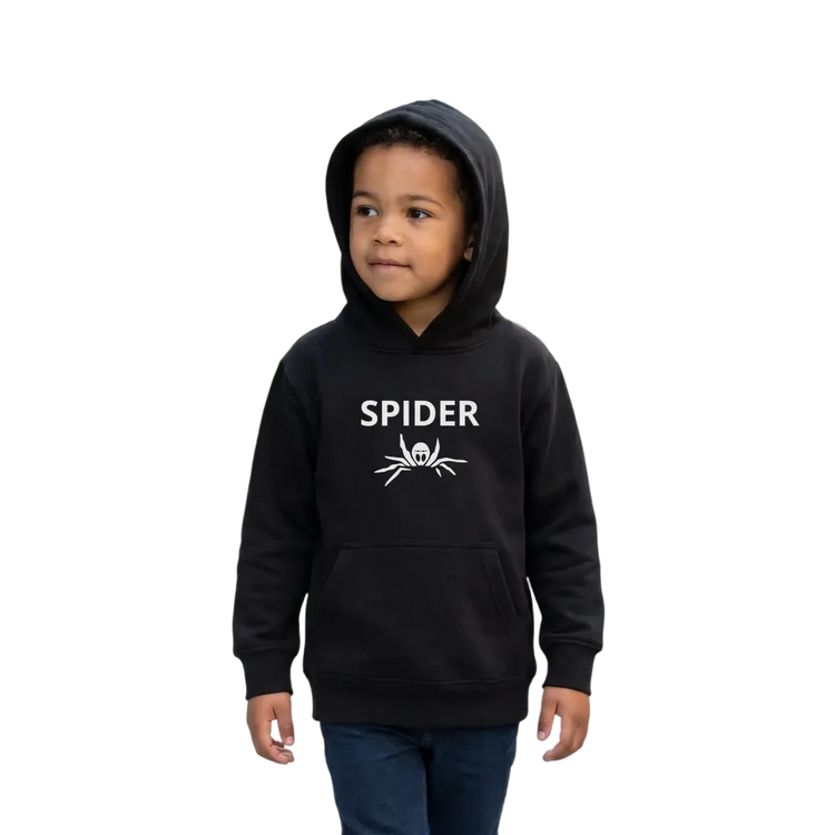 Kinder Hoodie mit Spinnen-Grafik, unisex Halloween Kapuzenpullover für Kinder 4-12 Jahre, doppellagiges Design
