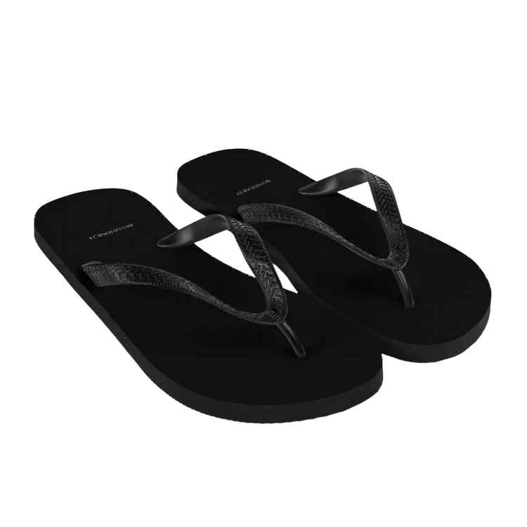 Unisex Flip-Flops mit Allover-Print in Schwarz und Gummisohle, Größe 37-45, von BUYATHOME24, für Strand und Sommer.