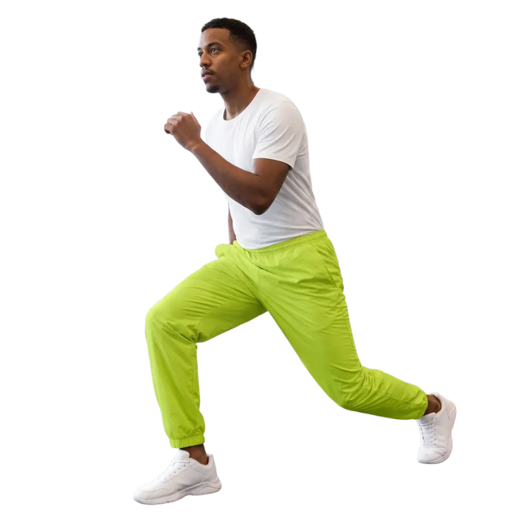 Unisex Trainingshose in Neongelb von BUYATHOME24, wasserabweisend, aus Polyester, Größe XS bis 3XL, sportlich und bequem.